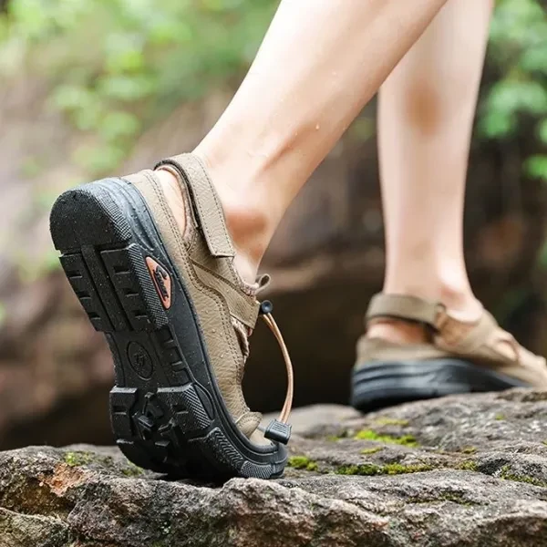 Breathable Khaki Sandals with Velcro Closure - Perfect for Men's Fashion and Out