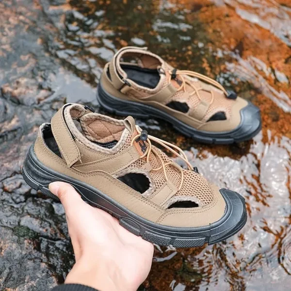 Breathable Khaki Sandals with Velcro Closure - Perfect for Men's Fashion and Out