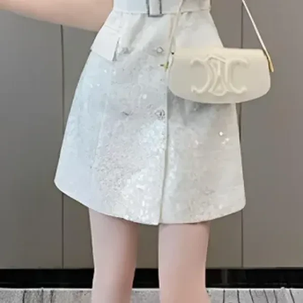 Floral Design Short Sleeves Summer Fashionable Blazer Style Mini Belted Dress Fo