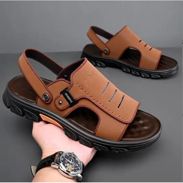 Brown Men's Sandals Formal & Outdoor Wear Non-Slip Sole (Strap Closure)