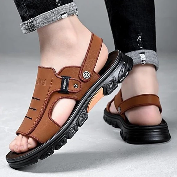 Brown Men's Sandals Formal & Outdoor Wear Non-Slip Sole (Strap Closure)