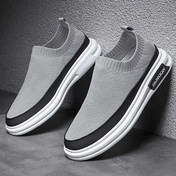Gray Color Breathable Slip-On Knitted Loafers Casual Wear Men Fashionable Flat S