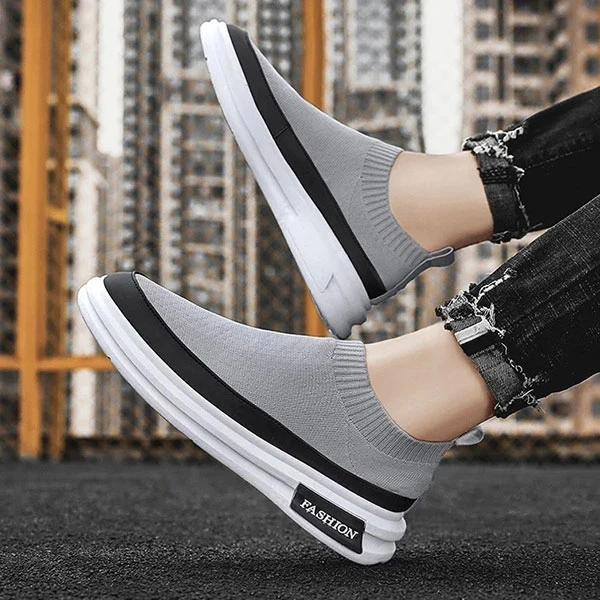 Gray Color Breathable Slip-On Knitted Loafers Casual Wear Men Fashionable Flat S