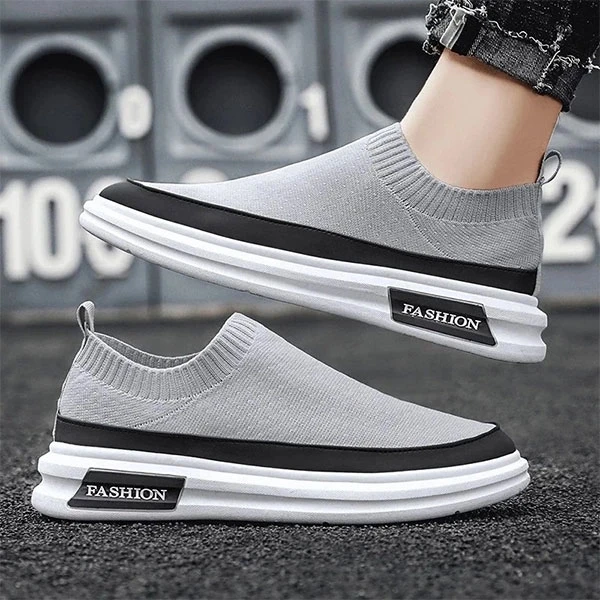 Gray Color Breathable Slip-On Knitted Loafers Casual Wear Men Fashionable Flat S