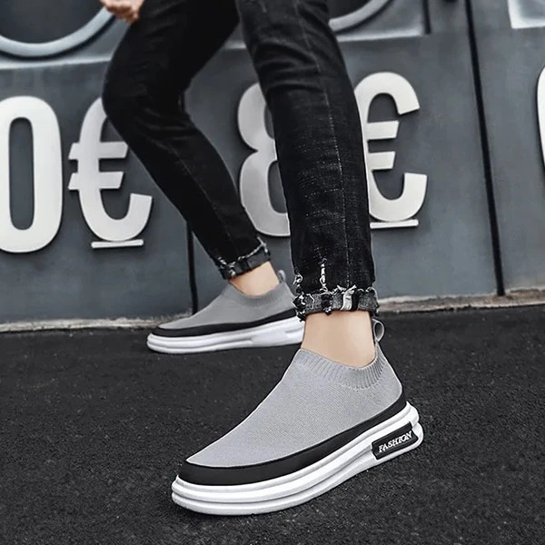 Gray Color Breathable Slip-On Knitted Loafers Casual Wear Men Fashionable Flat S