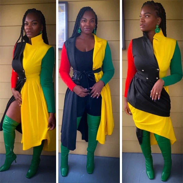 Contrast Color Design Blazer Mini Dresses Women Pleated Fashion Party Dresses