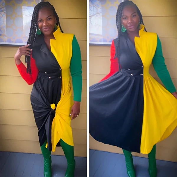 Contrast Color Design Blazer Mini Dresses Women Pleated Fashion Party Dresses