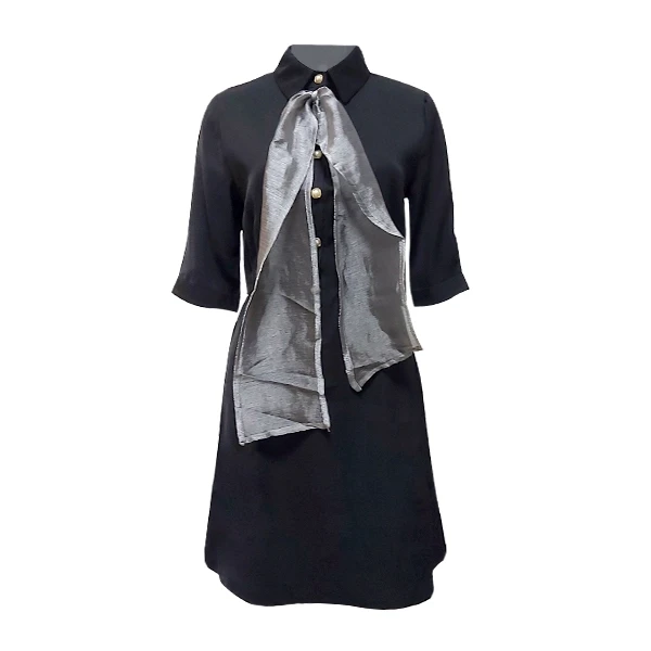 Chic Women's Black Blazer Dress-Buttoned Boat Neck Office Wear