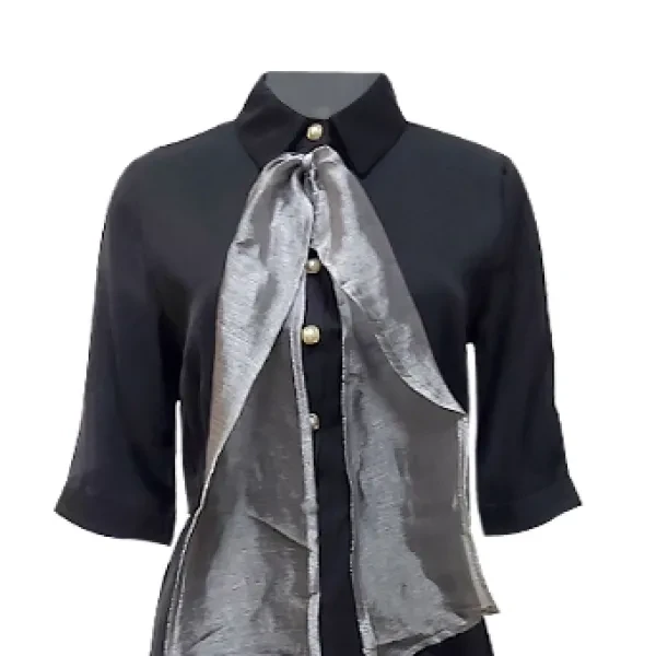 Chic Women's Black Blazer Dress-Buttoned Boat Neck Office Wear