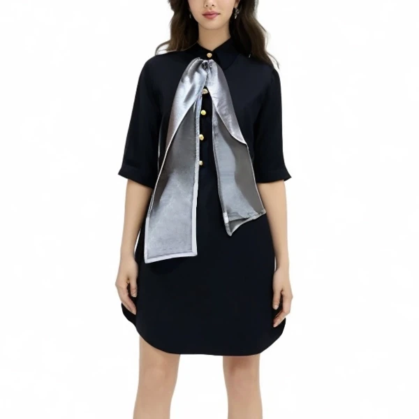 Chic Women's Black Blazer Dress-Buttoned Boat Neck Office Wear