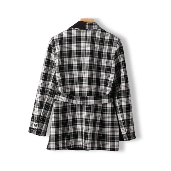 Kids Plaid Blazer Jacket - Trendy Geo Design Double Pocket Belted Coat