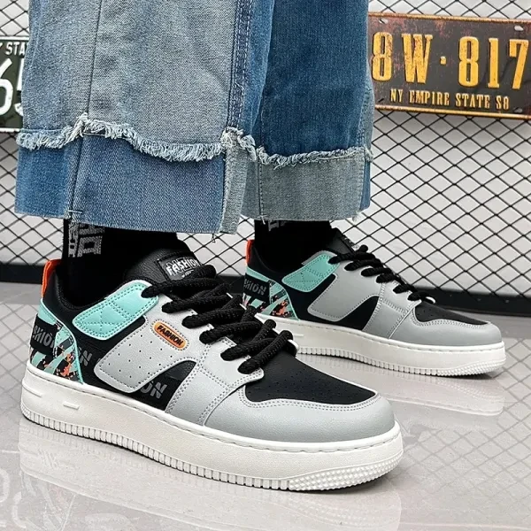 Multi Tone Design Breathable Men Fashion Skate Sneakers Lace Up Round Toe Soft S