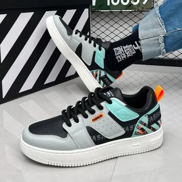 Multi Tone Design Breathable Men Fashion Skate Sneakers Lace Up Round Toe Soft S