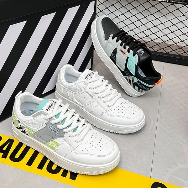Multi Tone Design Breathable Men Fashion Skate Sneakers Lace Up Round Toe Soft S