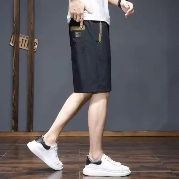 Black Elastic Waist Men's Sports Shorts with Pockets - Comfortable Breathable &