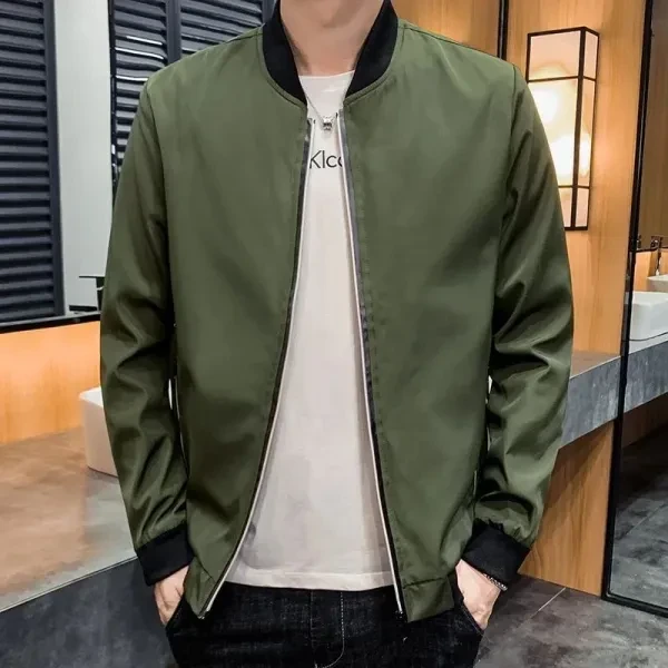 Green Men's Full Sleeves Zip-Up Jacket - Stylish & Lightweight Windproof Outerwe