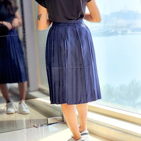 Blue High Waist Elastic Pleated Mini Skirt