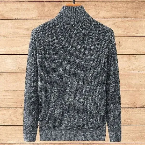 Zip-Up Ribbed Pattern Stand Collar Full Sleeves Men Side Pockets Warm Knitted Ca