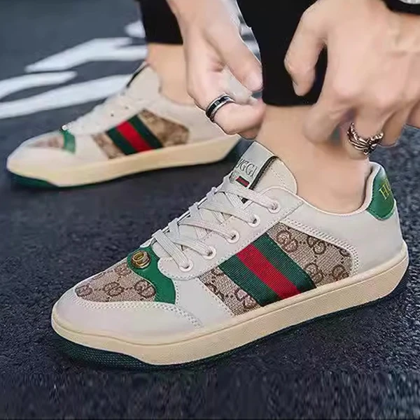 Premium Design Letters Pattern Men Sneakers Lace Up Round Toe Fashionable Party