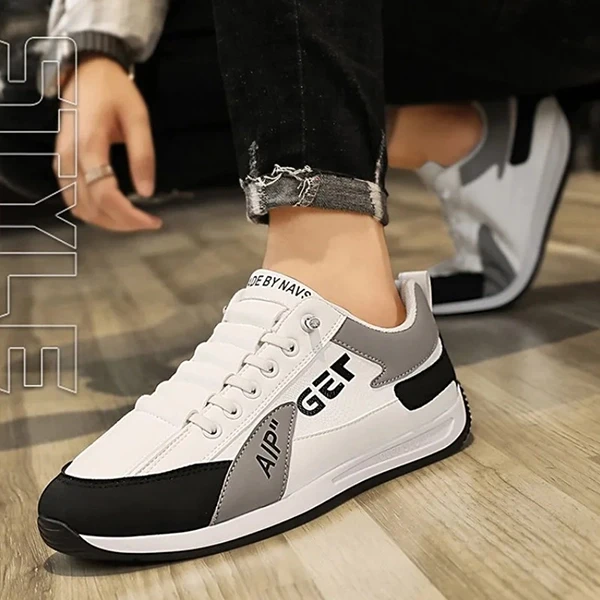 Letters Pattern Premium Quality Men Sneakers Lace Up Almond Toe Soft Sole Walkin