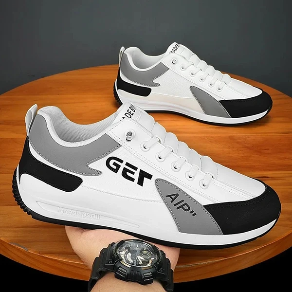 Letters Pattern Premium Quality Men Sneakers Lace Up Almond Toe Soft Sole Walkin