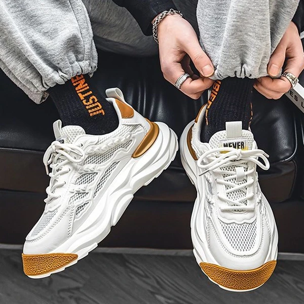 Fashion Design Mesh Fabric Breathable Men Sneakers Lace Up Soft Sole Sports Runn