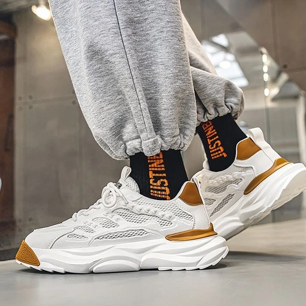 Fashion Design Mesh Fabric Breathable Men Sneakers Lace Up Soft Sole Sports Runn