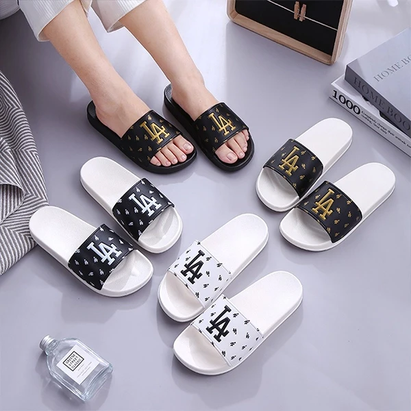 Letter Print EVA Soft Sole Open Toe Couple Men Outdoor Comfy Wear White Color Li