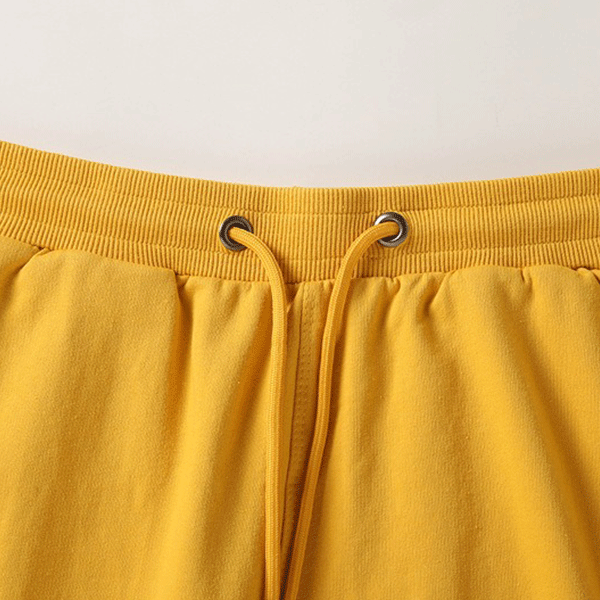Yellow Color Elastic Waist Drawstring Closure Casual Wear Joggers Cotton Shorts