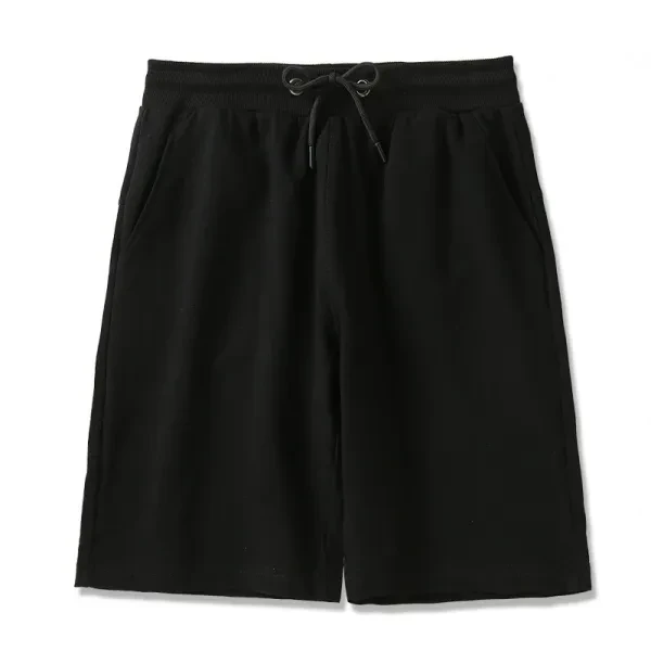 Black Color Elastic Waist Drawstring Closure Casual Wear Joggers Cotton Shorts F