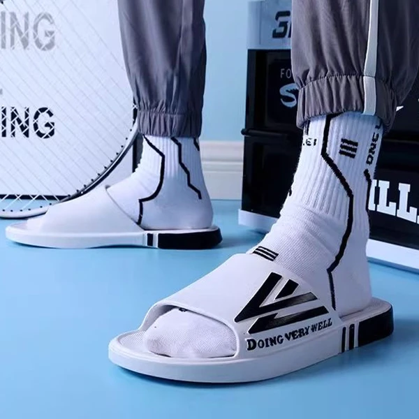 Letter Print Non-Slip Soft Sole Casual Wear Resistant Black Color Open Toe Men S