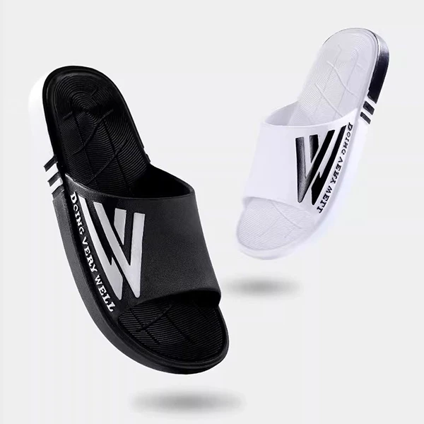 Letter Print Non-Slip Soft Sole Casual Wear Resistant Black Color Open Toe Men S