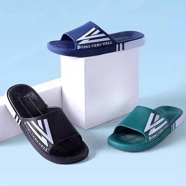 Letter Print Non-Slip Soft Sole Casual Wear Resistant Black Color Open Toe Men S