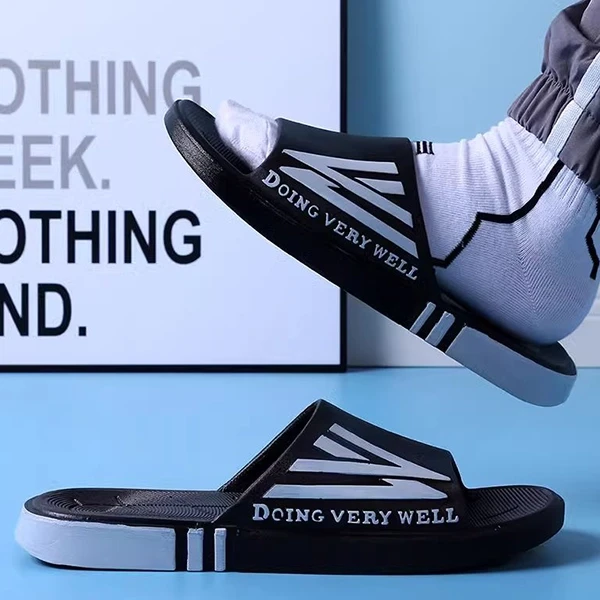 Letter Print Non-Slip Soft Sole Casual Wear Resistant Black Color Open Toe Men S