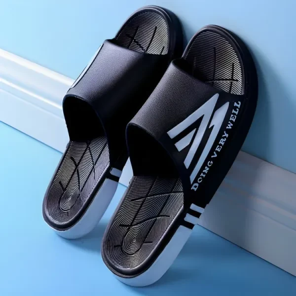 Letter Print Non-Slip Soft Sole Casual Wear Resistant Black Color Open Toe Men S