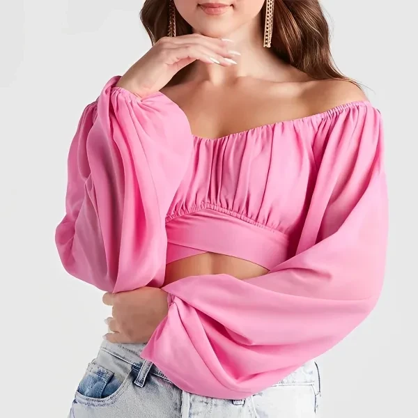Sweetheart Neckline Chiffon Crop Top Perfect for Summer Parties Trendy Women.