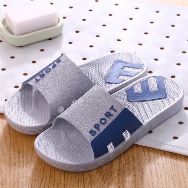 Men's Non-Slip Slide Letter Print Slippers - Summer Indoor Comfort - Blue Casual