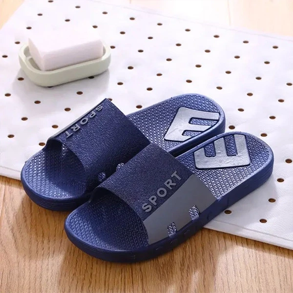 Men's Non-Slip Slide Letter Print Slippers - Summer Indoor Comfort - Blue Casual