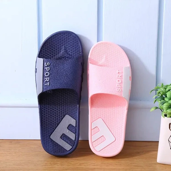 Men's Non-Slip Slide Letter Print Slippers - Summer Indoor Comfort - Blue Casual