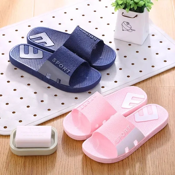 Men's Non-Slip Slide Letter Print Slippers - Summer Indoor Comfort - Blue Casual