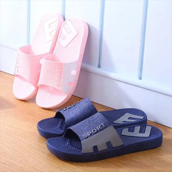 Men's Non-Slip Slide Letter Print Slippers - Summer Indoor Comfort - Blue Casual
