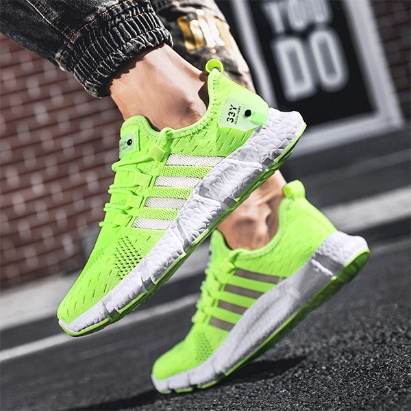 Green Breathable Almond Toe Men Sports Sneakers Non Slip Comfy Soft Sole Running