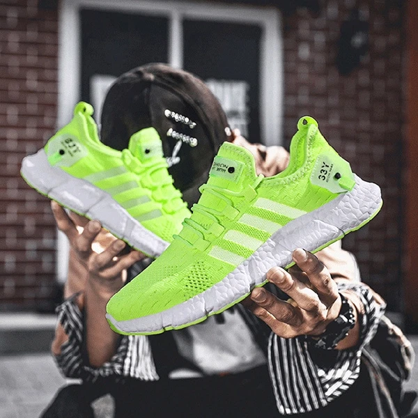 Green Breathable Almond Toe Men Sports Sneakers Non Slip Comfy Soft Sole Running