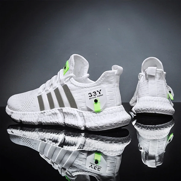 Green Breathable Almond Toe Men Sports Sneakers Non Slip Comfy Soft Sole Running