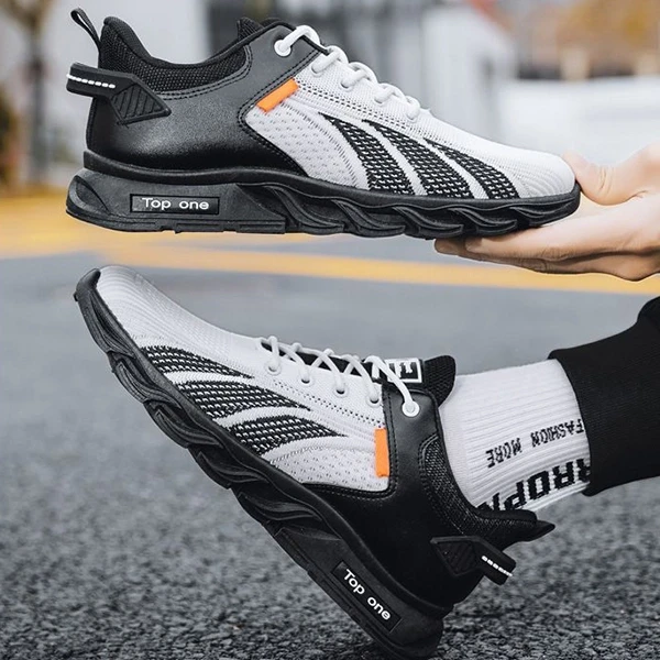 Breathable Mesh Almond Toe Men Sports Sneakers Lace Closure Soft Bottom Casual G