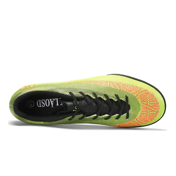 Green Synthetic Leather Soccer Turf Shoes for Men