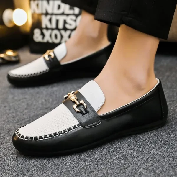Premium PU Leather Men's Loafers - Black/White Slip On Formal & Casual