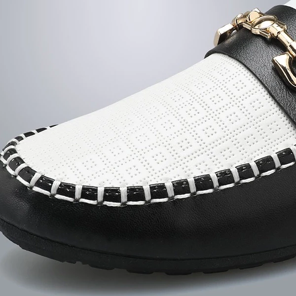 Premium PU Leather Men's Loafers - Black/White Slip On Formal & Casual
