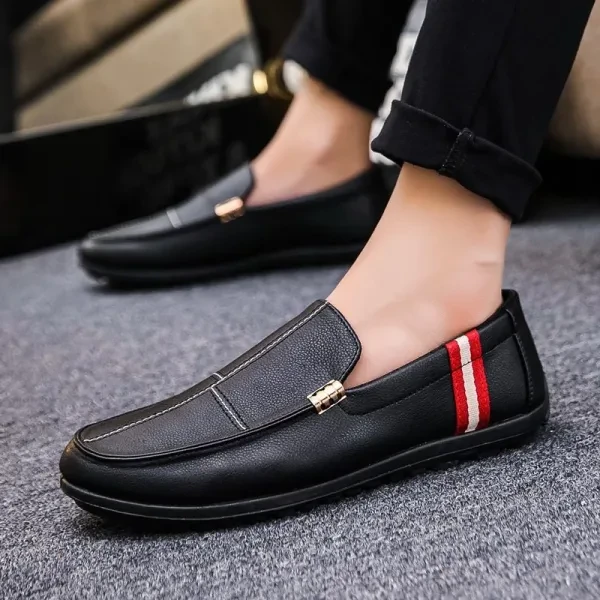 Stripes Men Loafer Shoes Lightweight Leather Formal Wear