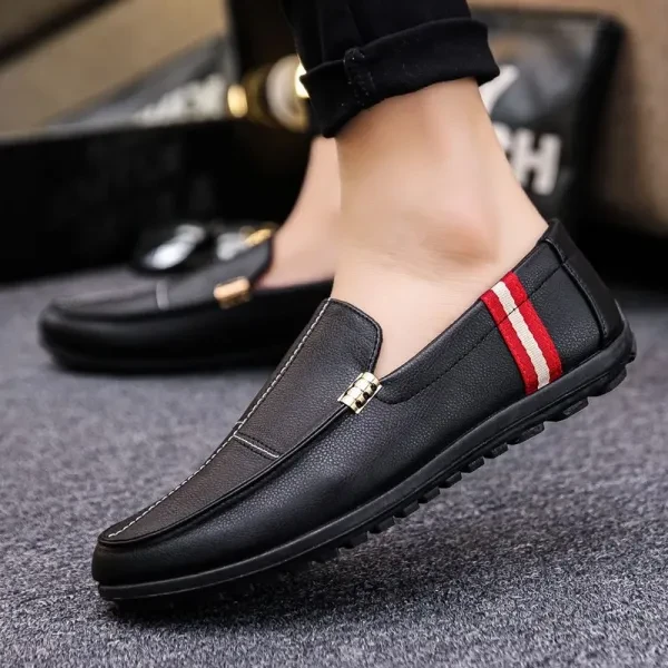 Stripes Men Loafer Shoes Lightweight Leather Formal Wear